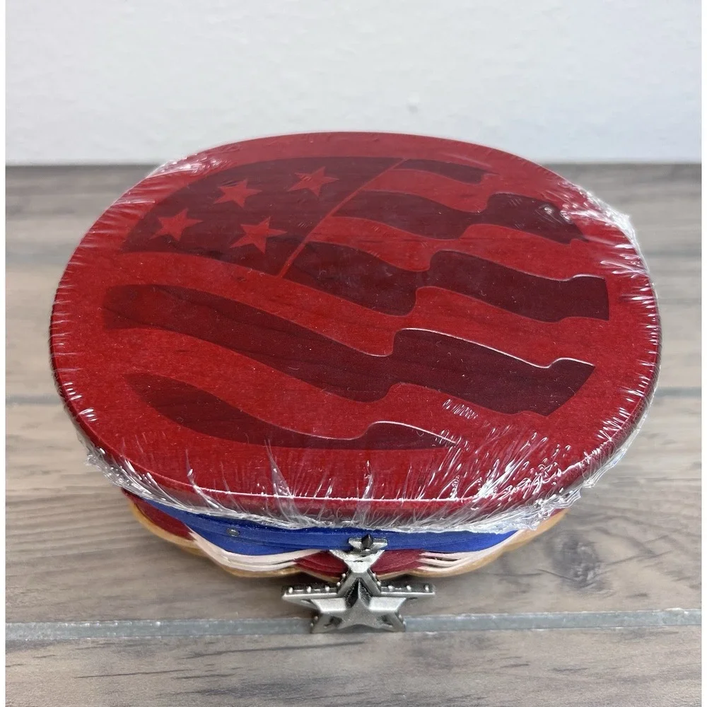 Longaberger 2009 NWT Stars & Stripes Basket Combo W/ Lid, Protector! Tie-On USA